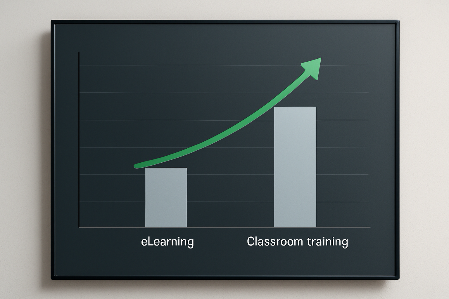 Gráfica comparativa del retorno de la inversión en programas de capacitación corporativa elearning frente a formación presencial tradicional.