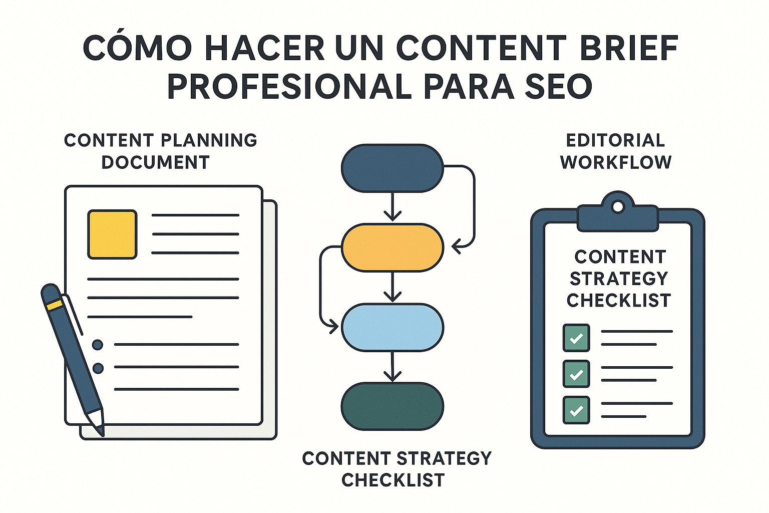 Plantilla visual de content brief para SEO: estructura, palabras clave, intención de búsqueda y secciones clave