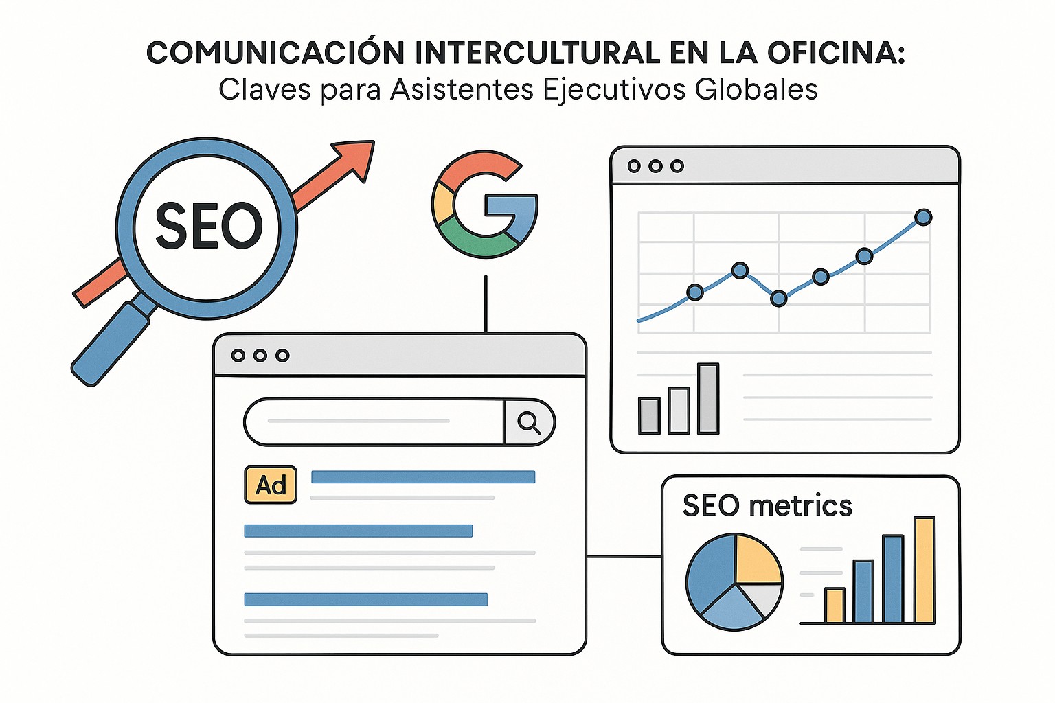 Asistente ejecutivo redactando un correo electrónico para un equipo global, mostrando diversidad cultural
