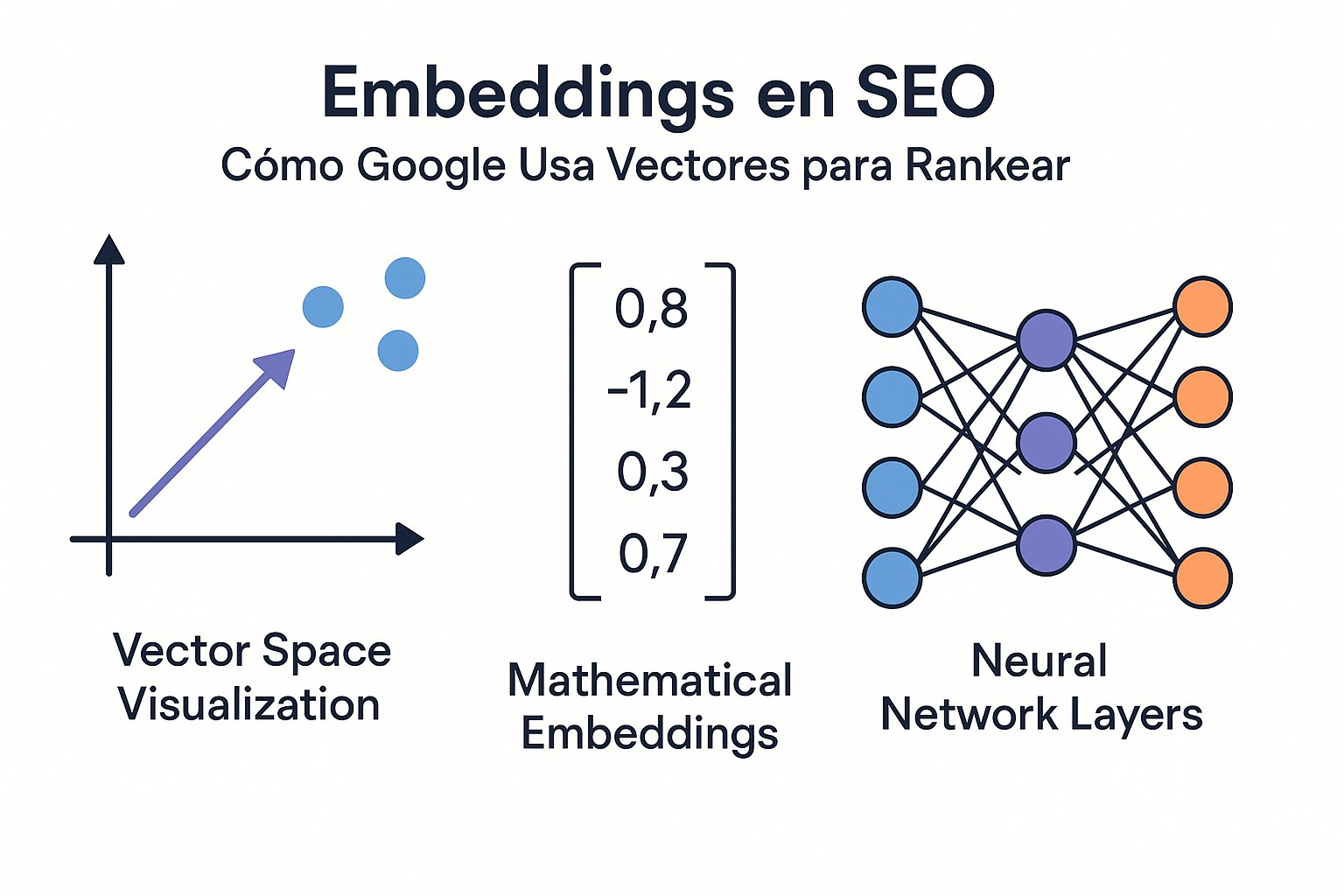 Visualización de embeddings semánticos en SEO: representación vectorial de palabras y similitud conceptual