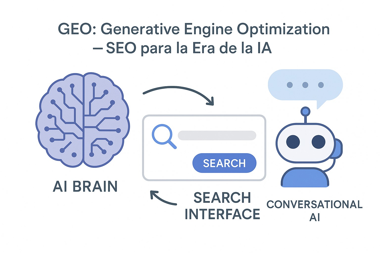 Diagrama de GEO SEO: optimización para motores de IA generativa, respuestas directas y citaciones en chatbots