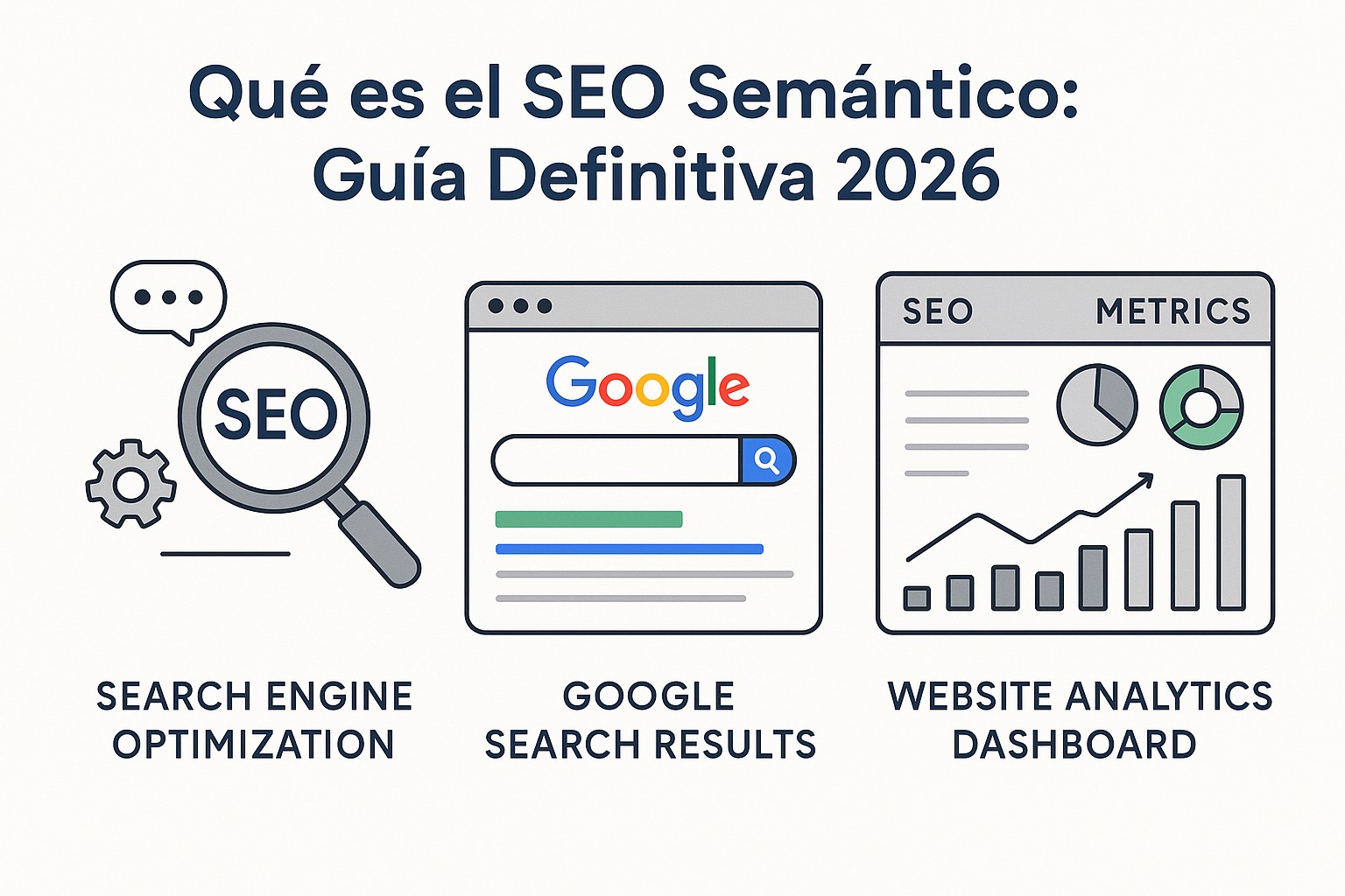 Diagrama de SEO semántico: entidades, relaciones conceptuales y comprensión del significado por Google