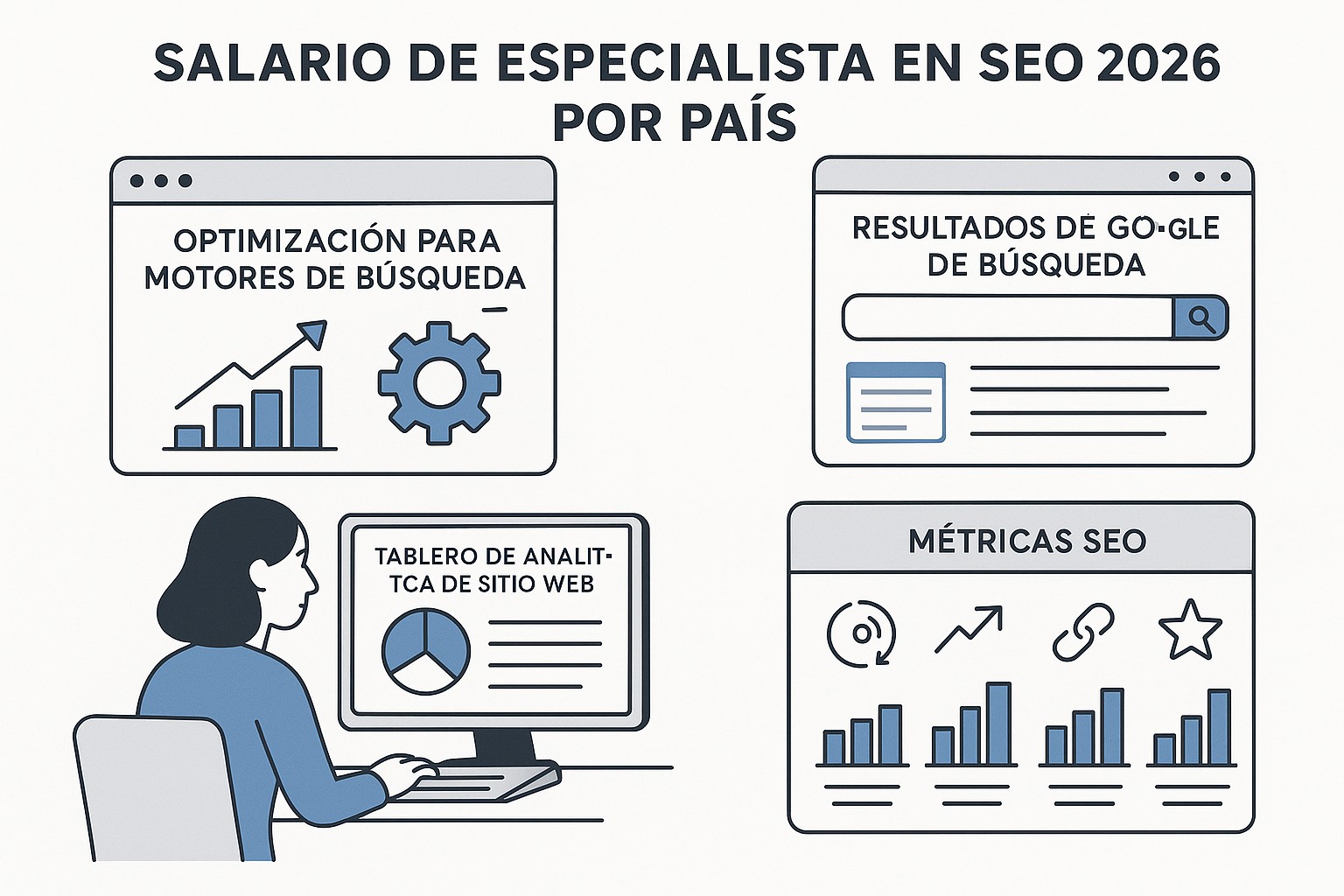 Gráfico de salarios de especialistas SEO 2026: rangos por nivel de experiencia, país y tipo de empresa