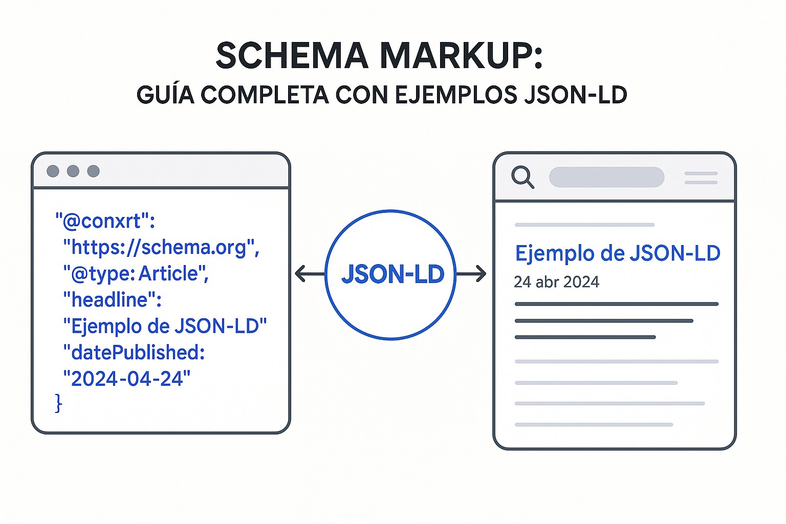 Guía visual de Schema Markup: tipos de esquemas, estructura JSON-LD y fragmentos enriquecidos en SERP