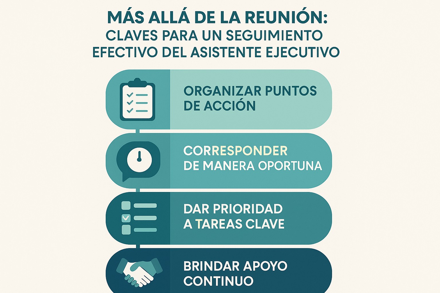 Infografía: guía visual con conceptos y datos clave sobre más allá de la reunión: claves para un seguimiento efectivo del asistente ejecutivo