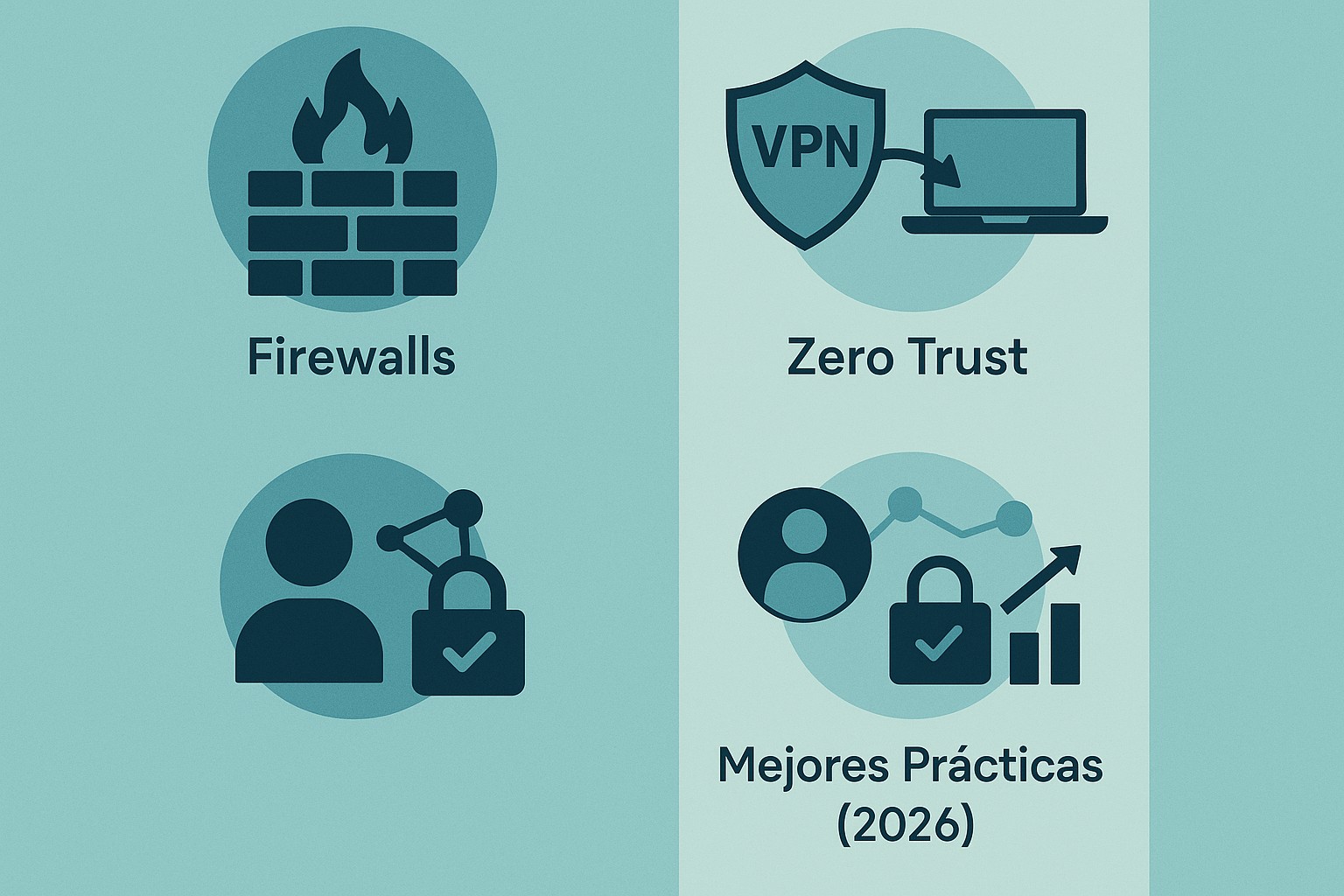 Infografía: conceptos clave de Seguridad en Redes: Firewalls, VPN, Zero Trust y Mejores Prácticas [2026]