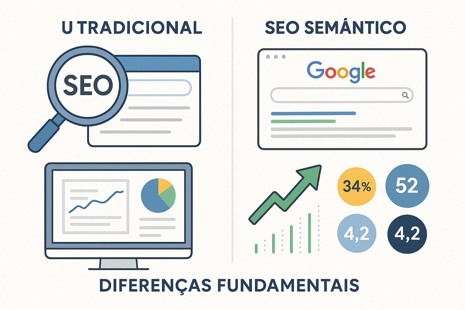 Diagrama sobre seo tradicional vs semantico