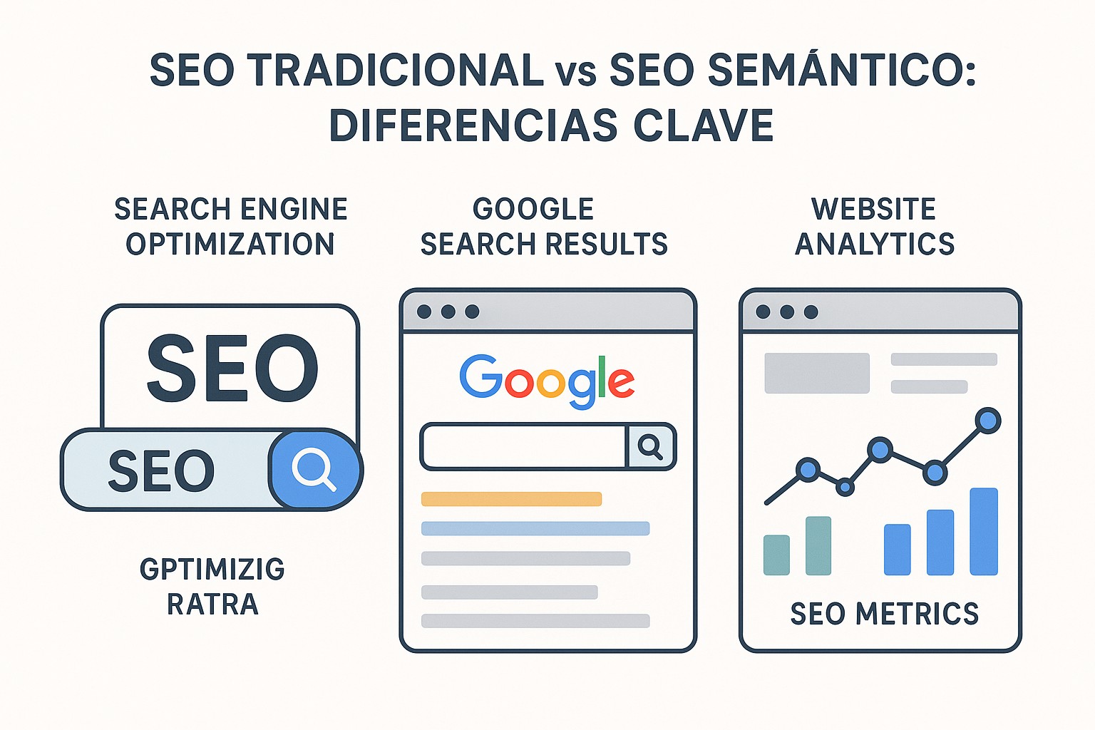 Comparativa visual de SEO tradicional vs SEO semántico: diferencias en enfoque, técnicas y resultados
